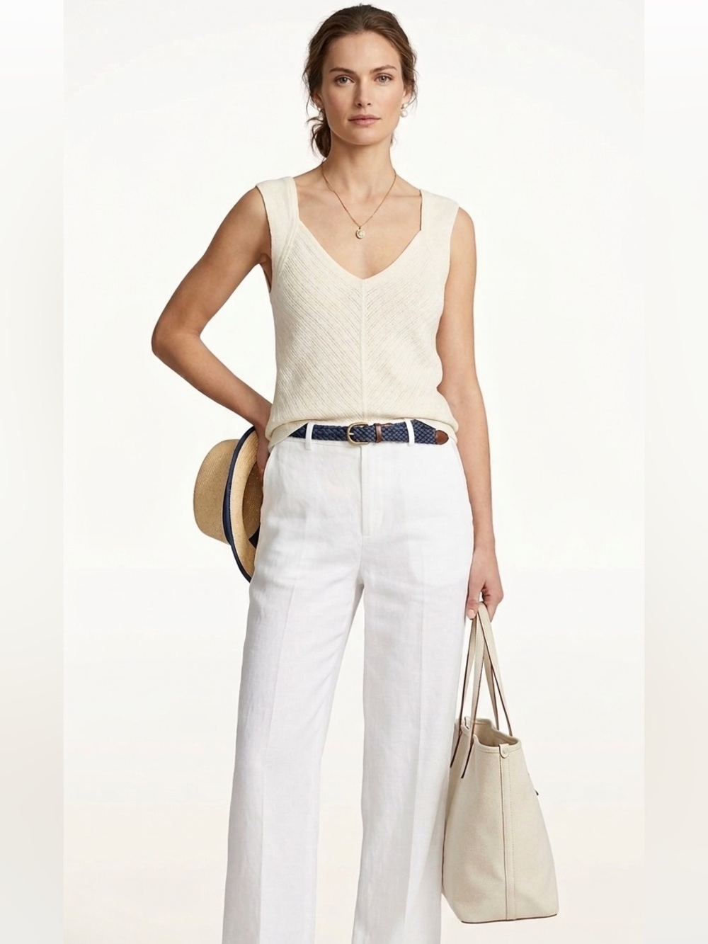 RW&CO. Cream Ribbed V-Neck Knit Tank Top Size XXL
